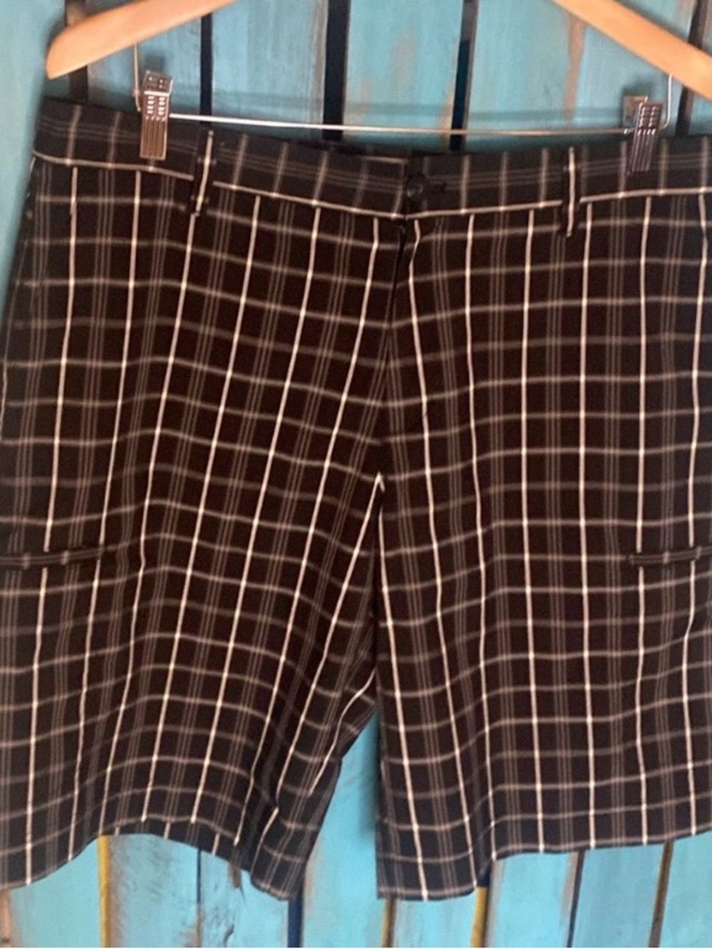 Adidas plaid men’s golf shorts size 34x12 black white and gray